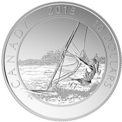 2015 $10 Adventure Canada - Windsurfing Fine Silver (No Tax)