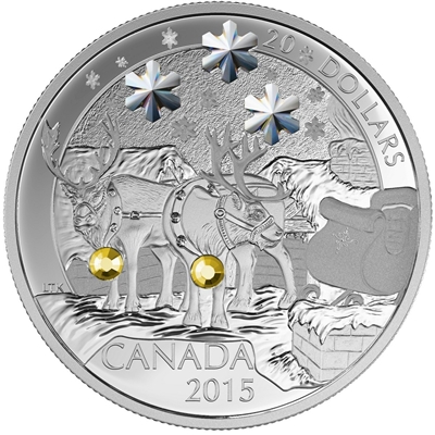 RDC 2015 Canada $20 Holiday Reindeer Fine Silver Coin (No Tax) ripped sticker