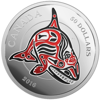 2016 Canada $50 Mythical Realms of the Haida - Orca 5oz. Silver (No Tax)
