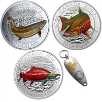2016 Canadian Salmonids $20 3-coin Set with Fishing Lure (TAX Exempt)