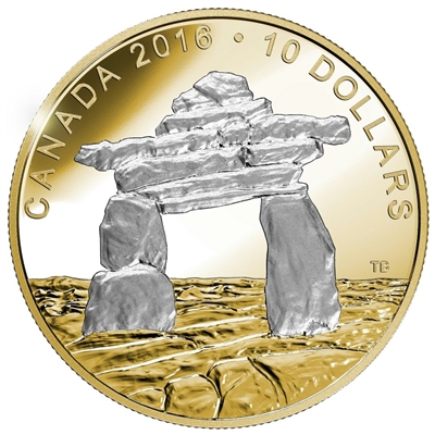2016 Canada $10 Iconic Canada - Inukshuk Fine Silver (No Tax) sleeve may be worn