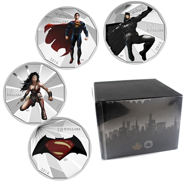 2016 Canada $10 Batman VS Superman: Dawn of Justice 4-Coin Set in Deluxe Display (No Tax)