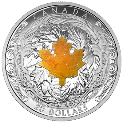 RDC 2016 Canada $20 Majestic Maple Leaves with Drusy Stone Silver (scratched capsule)