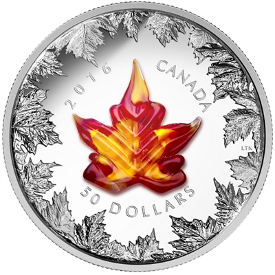 RDC 2016 Canada $50 Autumn Radiance with Murano Maple Leaf 5oz. Silver (Impaired)
