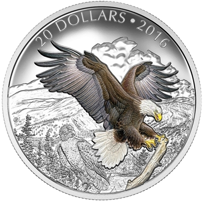 2016 Canada $20 Majestic Animals - Baronial Bald Eagle Silver (No Tax)