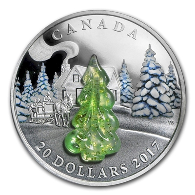 RDC 2017 Canada $20 Snow Covered Trees with Murano Glass Silver (scratched capsule)