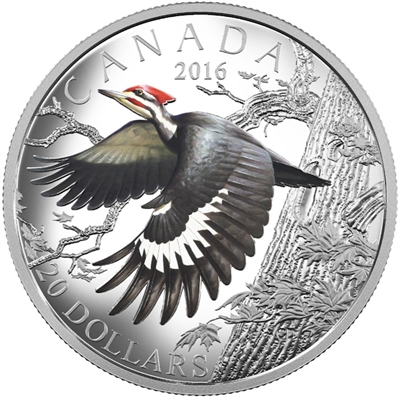 2016 Canada $20 Migratory Birds - The Pileated Woodpecker Fine Silver (TAX Exempt)