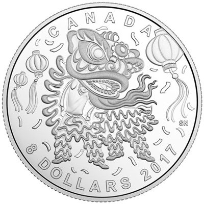 RDC 2017 Canada $8 Lion Dance Fine Silver Coin (No Tax) toned