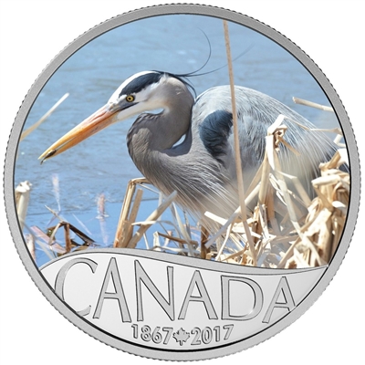 RDC 2017 $10 Celebrating Canada's 150th - Great Blue Heron Silver (No Tax) â€‹Writing