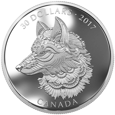 2017 Canada $30 Zentangle Art - The Great Grey Wolf 2oz. Silver (No Tax)