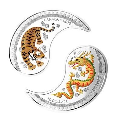 RDC 2018 Canada $10 Tiger and Dragon Yin and Yang Fine Silver Coins (No Tax) Impaired