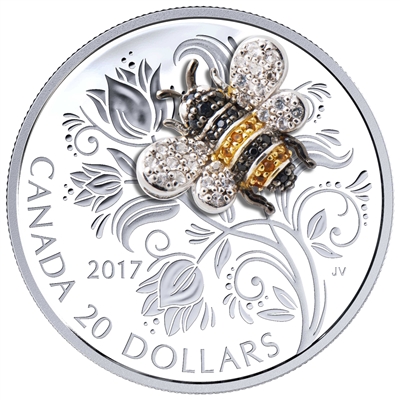 RDC 2017 Canada $20 Bejeweled Bugs - Bee Fine Silver Coin - Impaired