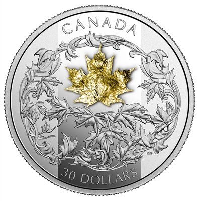 RDC 2018 Canada $30 Golden Maple Leaf 2oz Gold Plated Fine Silver Coin (Toning)