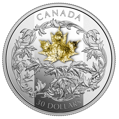 2018 Canada $30 Golden Maple Leaf 2oz Gold Plated Fine Silver Coin