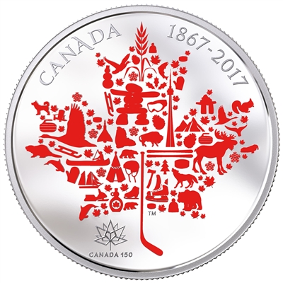 2017 $50 Canadian Icons 5oz. Pure Silver Coloured Coin (No Tax) Writing on sleeve