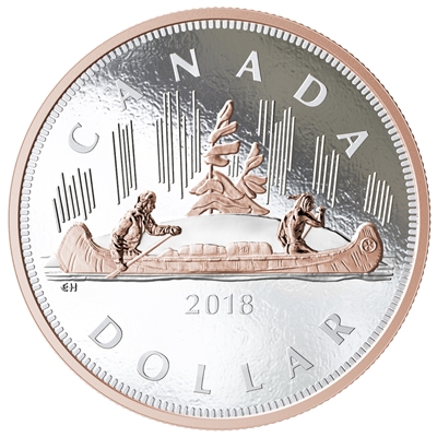 RDC 2018 Canada $1 Big Coin Rose-Gold Plated 5oz. Fine Silver (No Tax)  Sleeve Bent