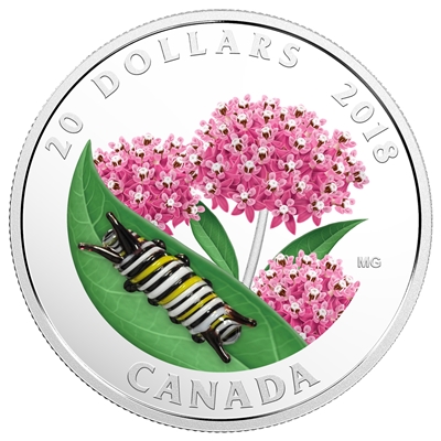 2018 Canada $20 Little Creatures - Monarch Caterpillar Fine Silver Coin