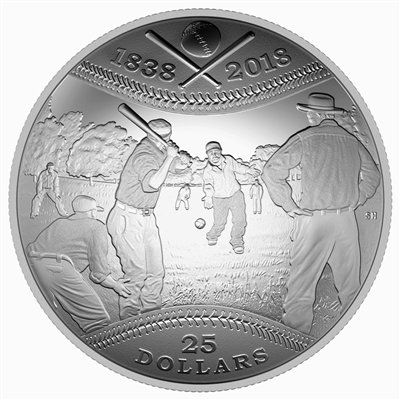 2018 Canada $25 180th Anniversary of Canadian Baseball Fine Silver (No Tax) Impaired