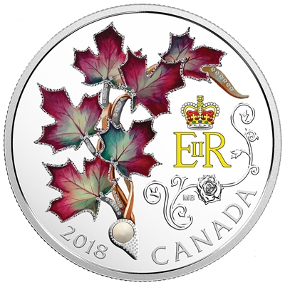 2018 Canada $20 Queen Elizabeth II's Maple Leaves Brooch Fine Silver