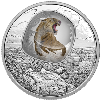 2018 Canada $20 Frozen in Ice - Scimitar Sabretooth Cat Fine Silver Coin