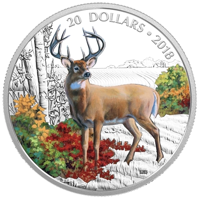 2018 Canada $20 Majestic Wildlife - Wandering White-Tailed Deer Fine Silver (No Tax)