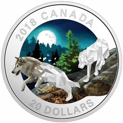 2018 Canada $20 Geometric Fauna - Grey Wolves Fine Silver (No Tax)