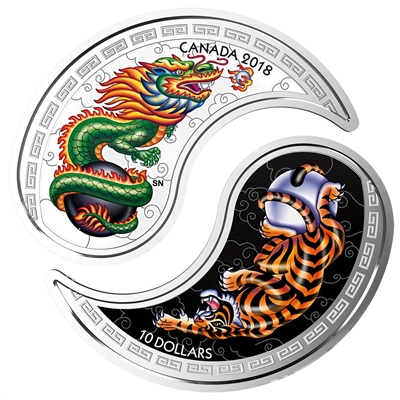 2018 Canada $10 Tiger and Dragon Yin and Yang Silver Coin (TAX Exempt)
