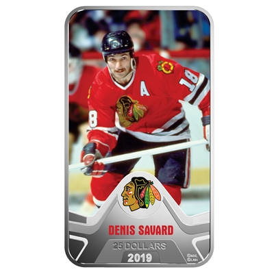 2019 Canada $25 Chicago Blackhawks Denis Savard Rectangular Fine Silver (No Tax)