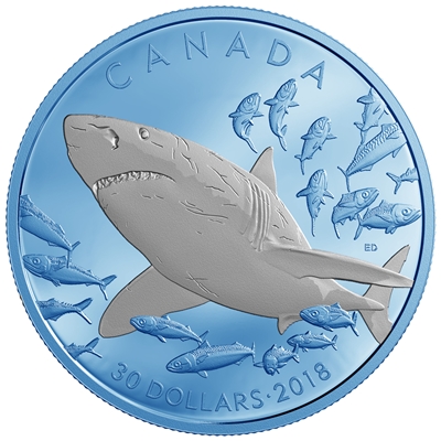 RDC 2018 Canada $30 The Great White Shark Fine Silver (No Tax) scuffed capsule