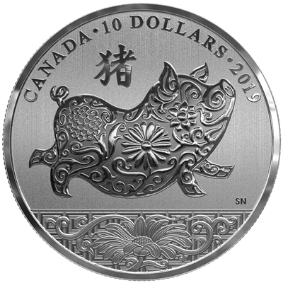 2019 Canada $10 Lunar Year of the Pig Fine Silver (Tax Exempt)
