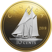 2019 Canada 10-cent Big Coin Reverse Gold Plated 5oz Fine Silver (No Tax)