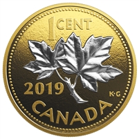 2019 Canada 1-cent Big Coin Reverse Gold Plated 5oz Fine Silver (No Tax)