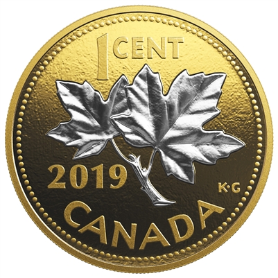 2019 Canada 1-cent Big Coin Reverse Gold Plated 5oz Fine Silver (No Tax)