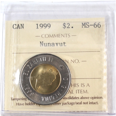 1999 Nunavut Canada Two Dollar ICCS Certified MS-66