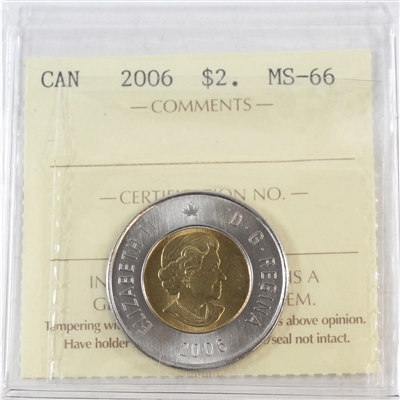 2006 Polar Bear Canada Two Dollar ICCS Certified MS-66