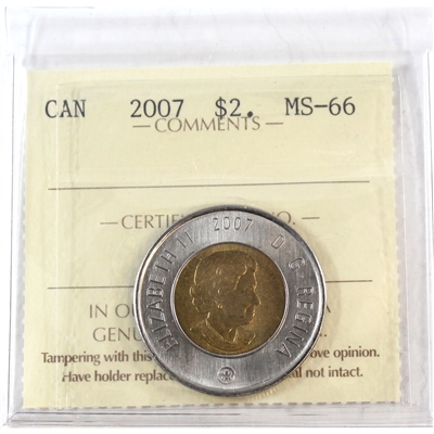 2007 Canada Two Dollar ICCS Certified MS-66