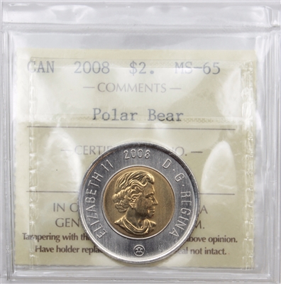 2008 Polar Bear Canada Two Dollar ICCS Certified MS-65