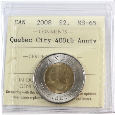 2008 Quebec City Canada Two Dollar ICCS Certified MS-65