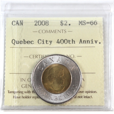 2008 Quebec City Canada Two Dollar ICCS Certified MS-66