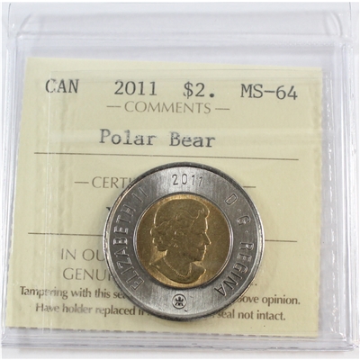 2011 Polar Bear Canada Two Dollar ICCS Certified MS-64