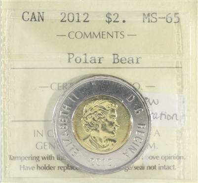 2012 New Generation Canada Two Dollar ICCS Certified MS-65