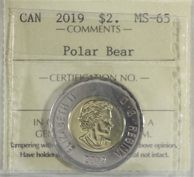 2019 Polar Bear Canada Two Dollar ICCS Certified MS-65