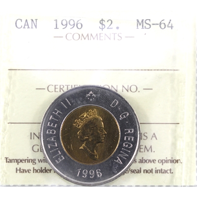 1996 Canada Two Dollar ICCS Certified MS-64