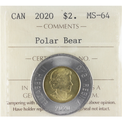 2020 Polar Bear Canada Two Dollars ICCS Certified MS-64