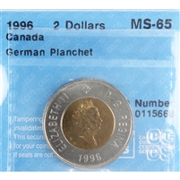 1996 German Planchet Canada Two Dollar CCCS Certified MS-65