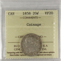 1858 Coinage Canada 20-cents ICCS Certified VF-20