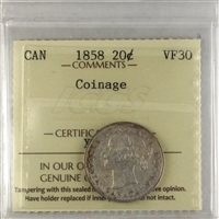 1858 Coinage Canada 20-cents ICCS Certified VF-30 (XQQ 895)