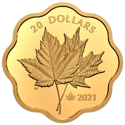 2021 Canada $20 Iconic Maple Leaves Gold Plated Fine Silver (No Tax)