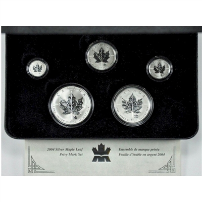 2004 Canada RCM Privy Mark Silver Maple Leaf 5-coin Fractional Set (No Tax)