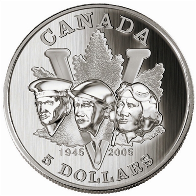 2005 Canada $5 End of WWII 60th Anniversary Fine Silver (No Tax)